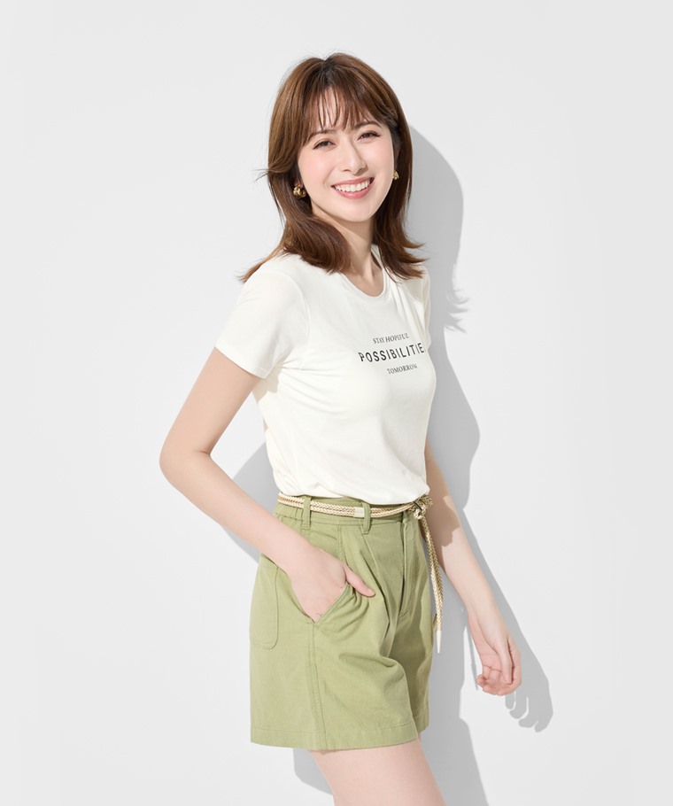 棉麻打褶短褲-女