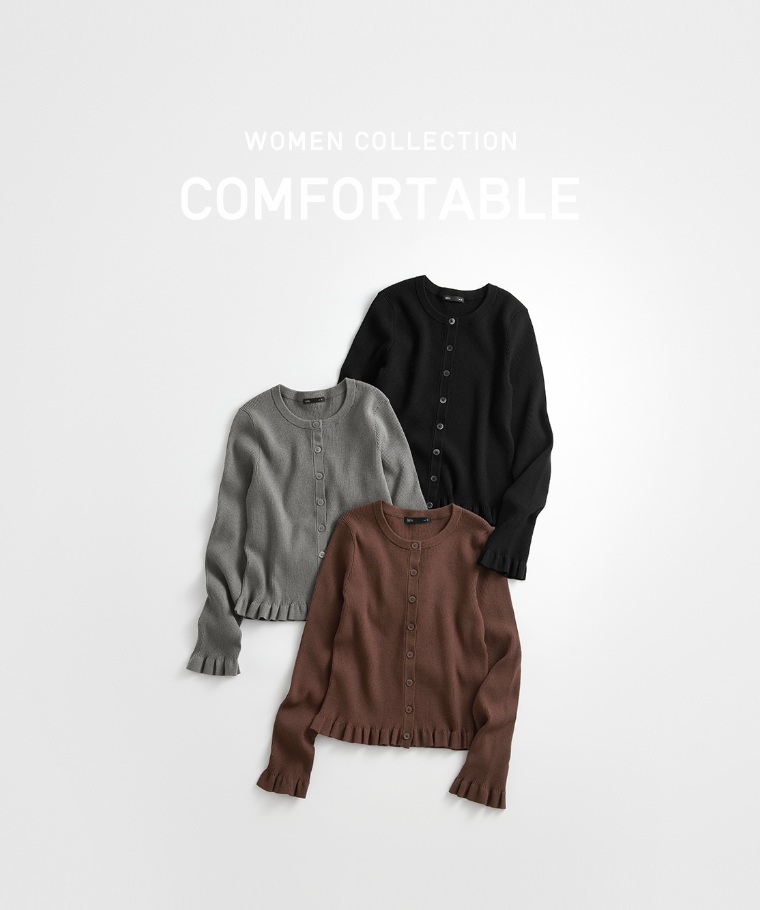 秋冬女裝新品：女 · 羅紋荷葉邊針織開襟衫