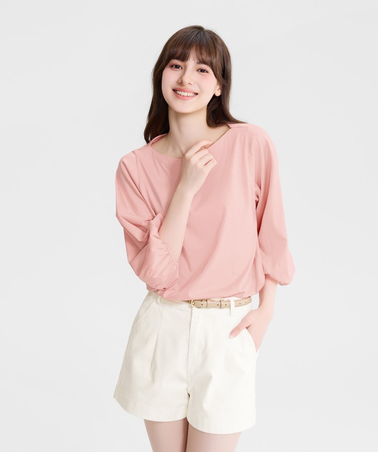 絲光棉寬鬆船領七分袖上衣-女