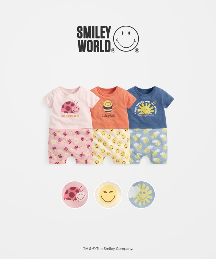 SmileyWorld®純棉假兩件印花連身衣-Baby