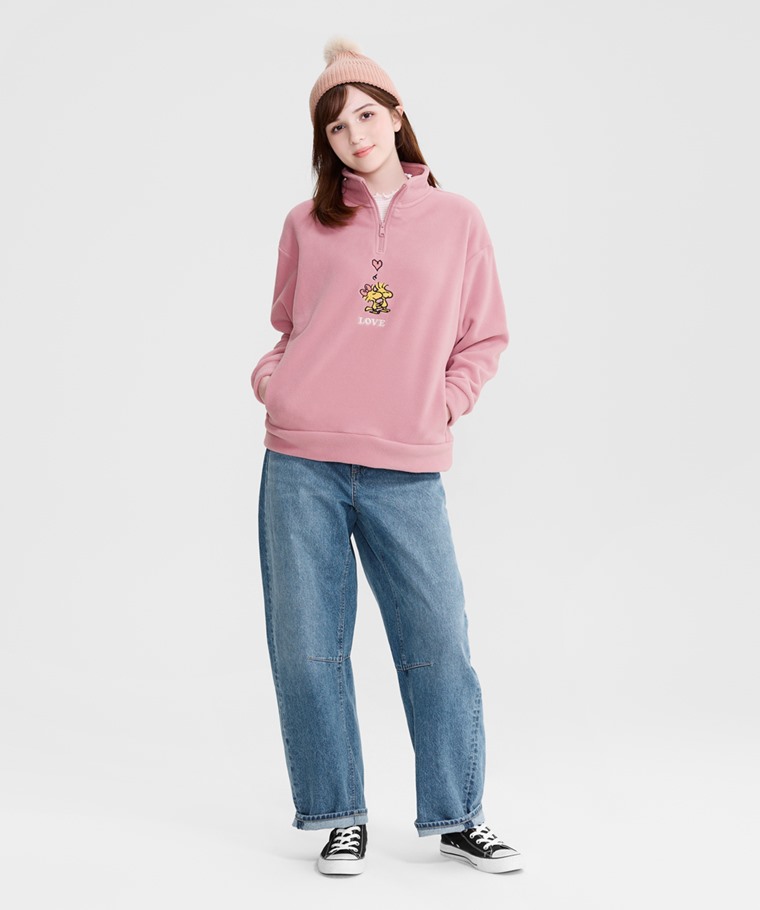 史努比系列Fleece半開襟寬版上衣-女