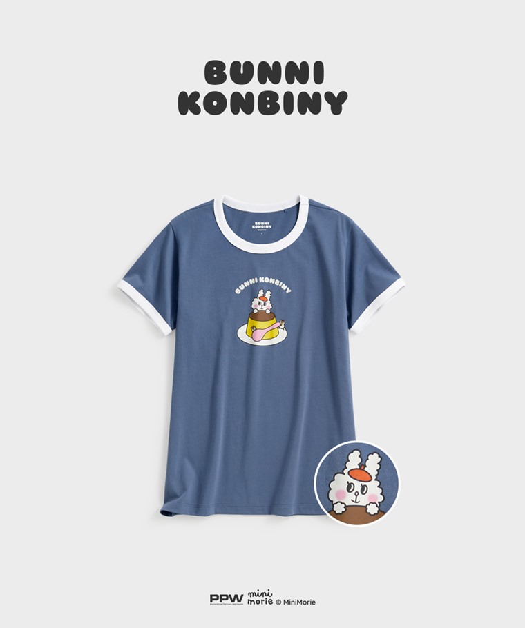 聯名系列T恤-WOMEN：女 · Bunni Konbiny羅紋配色印花T恤-04