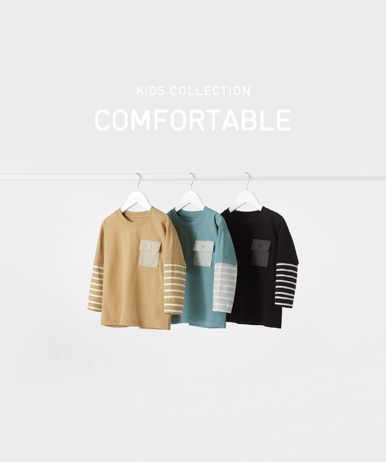 秋冬童裝新品：童 · 純棉口袋拼接條紋上衣