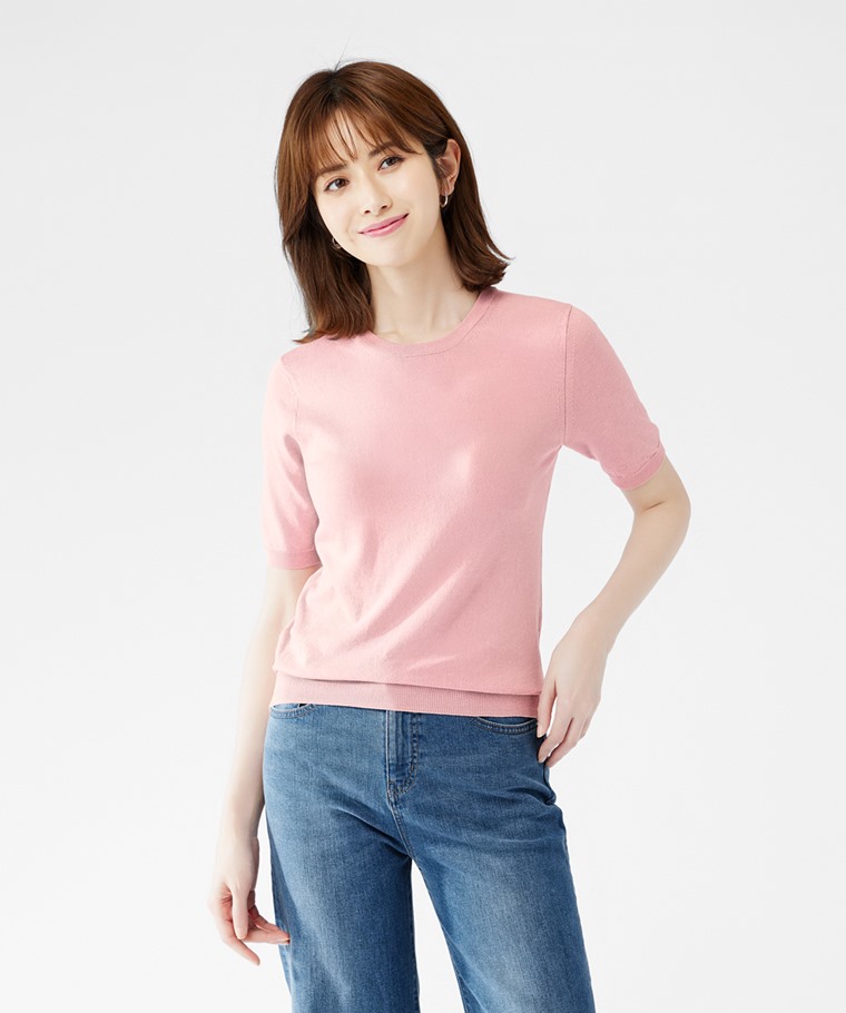 圓領五分袖針織衫-女