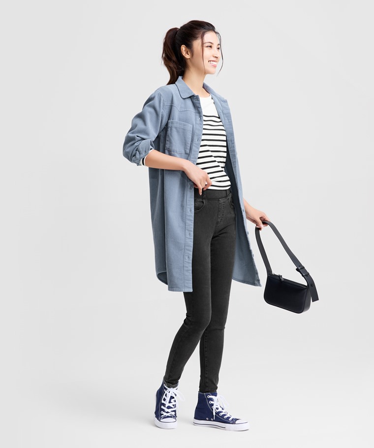 燈芯絨襯衫式洋裝-女