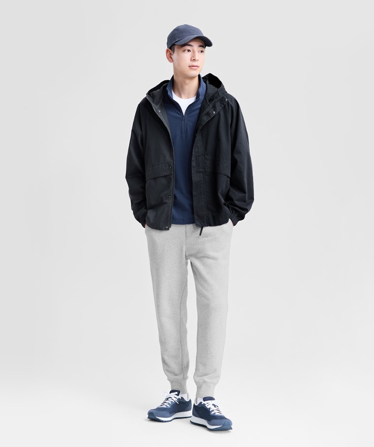 Fleece彈性細刷毛半開襟上衣-男