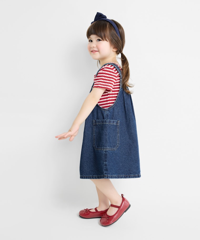 寬鬆牛仔吊帶裙-童
