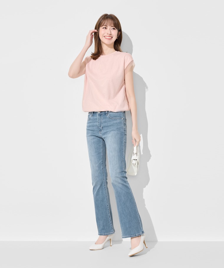 柔滑棉網紗連袖上衣-女