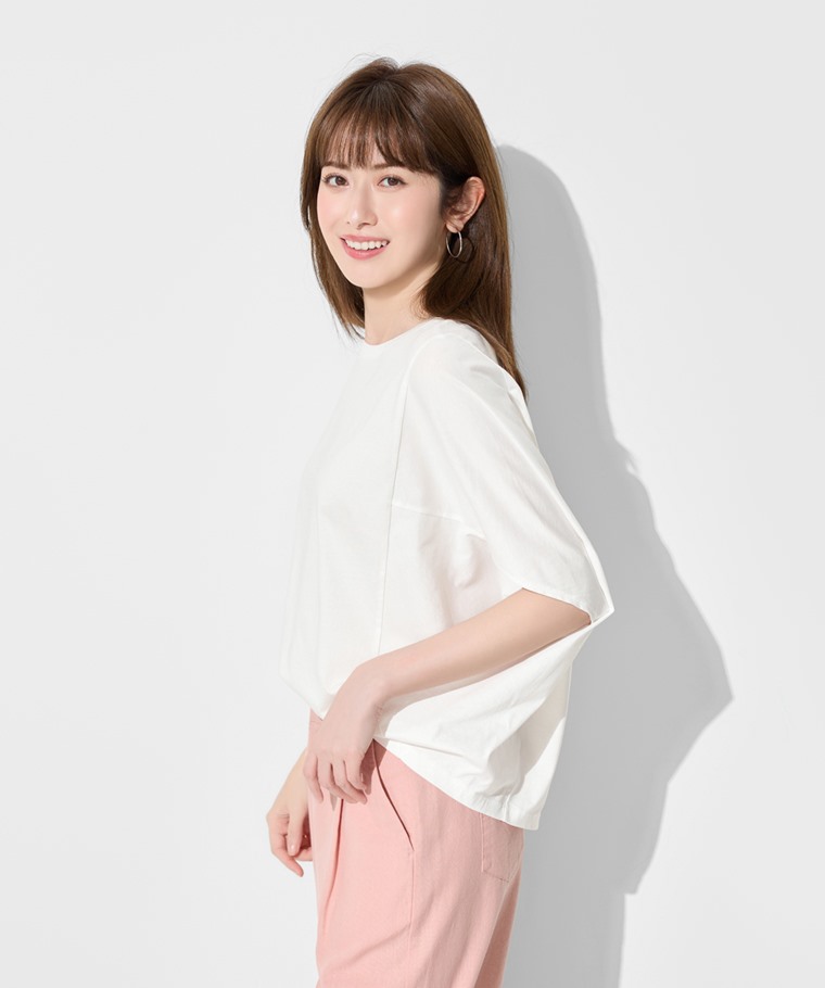 絲光棉五分袖寬版上衣-女