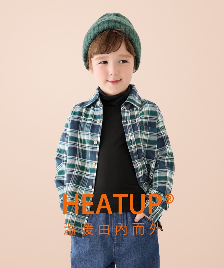 heatup高領九分袖上衣-童 - 吸濕升溫技術將體表濕氣轉化為熱能，維持輕薄溫暖。