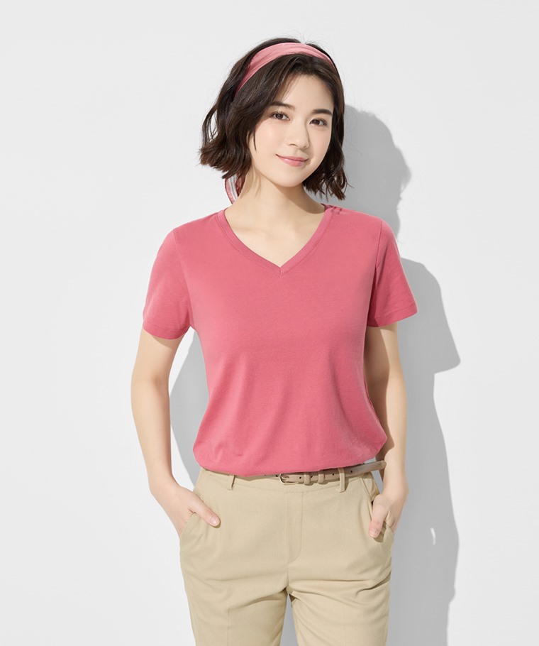 純棉V領T恤-女