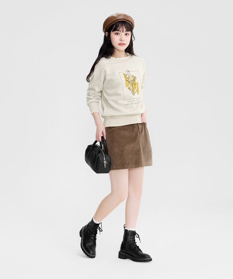 柔光花語刷毛印花圓領衫-女