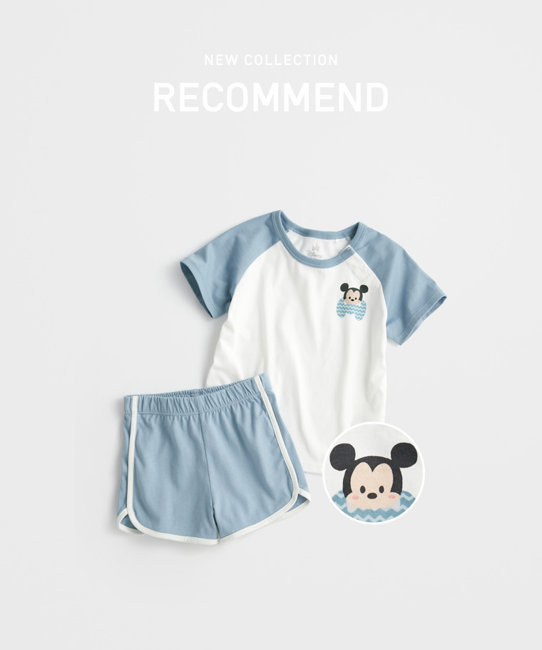 成套穿搭推薦：Baby · 純棉滾邊鬆緊短褲,Baby · 迪士尼系列純棉拉克蘭袖印花T恤