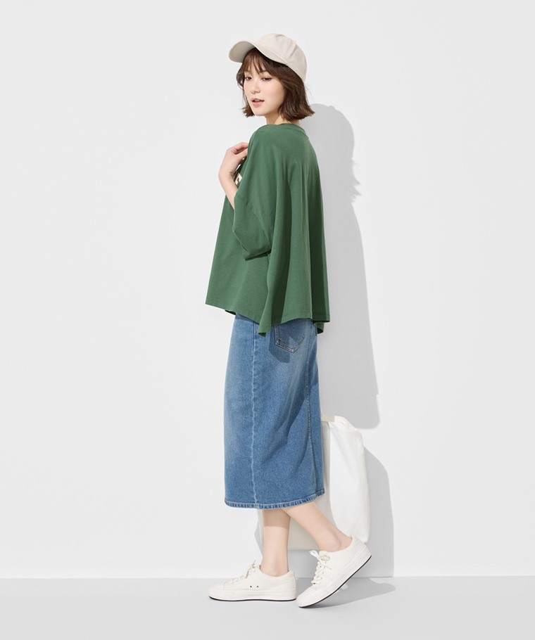 純棉寬版文字印花落肩T恤-女