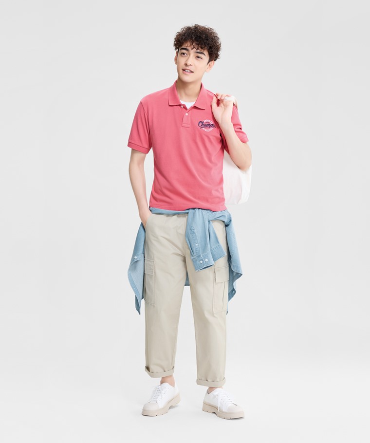 純棉網眼徽章polo衫-男