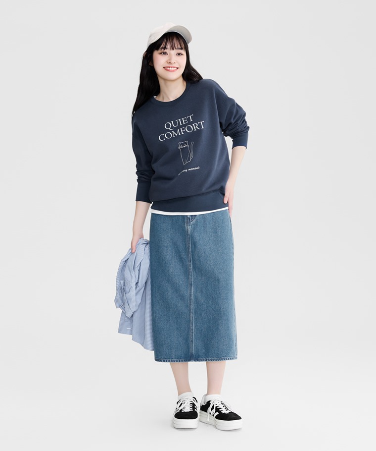 小貓文字刷毛印花圓領衫-女