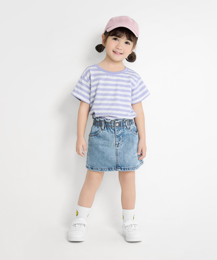 春夏童裝新品：童 · 純棉條紋T恤,童 · SmileyWorld®中筒襪