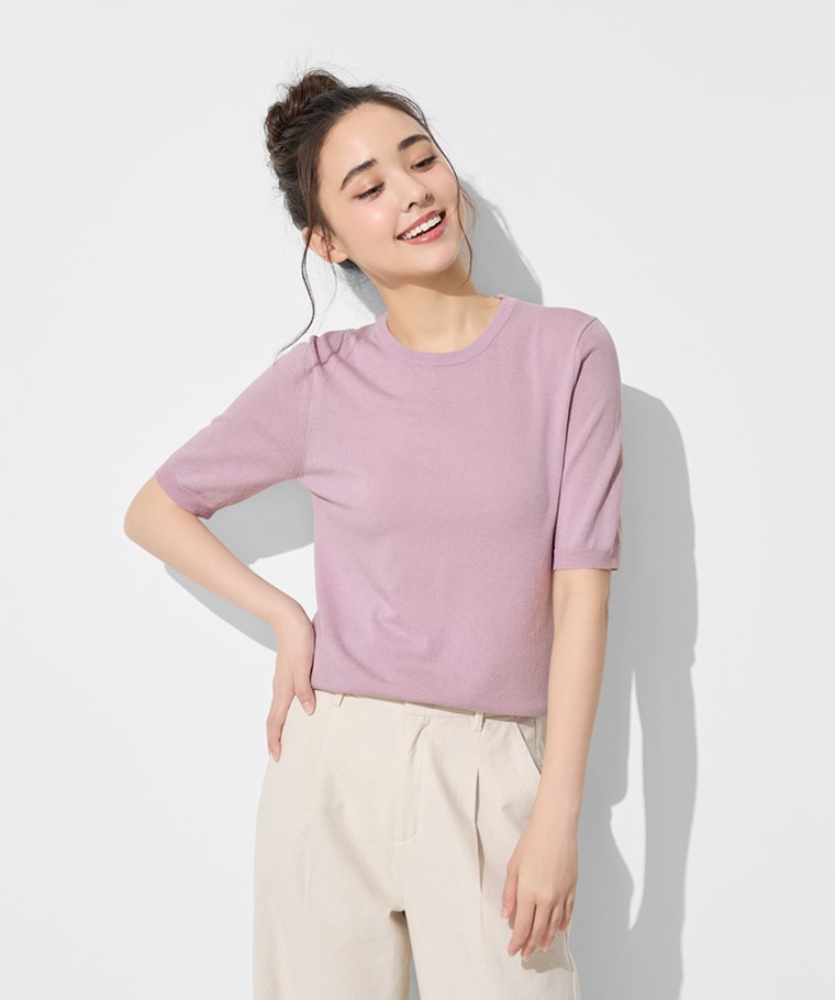 圓領五分袖針織衫-女