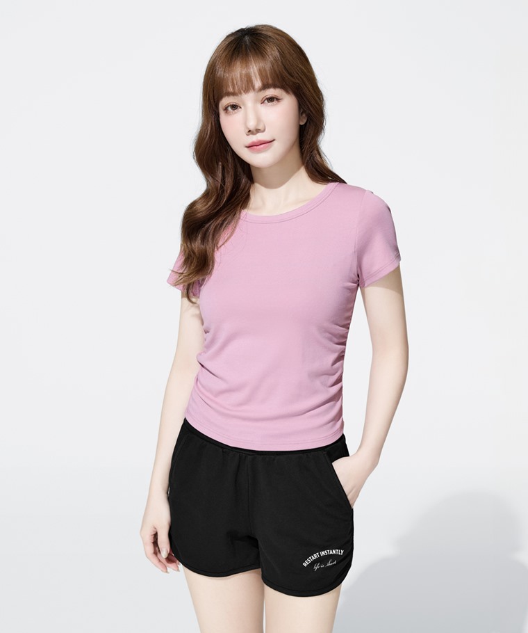 Bra輕柔抽皺短袖上衣-女