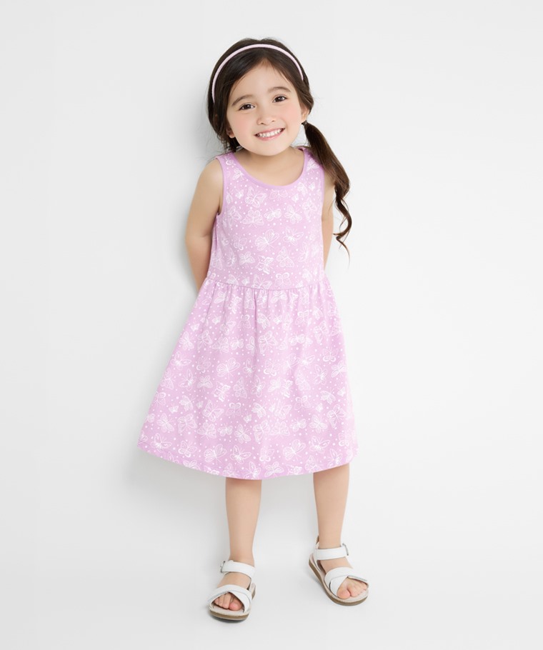 竹節棉印花背心洋裝-童