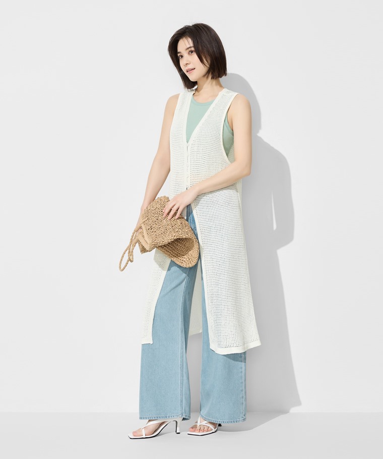 春夏女裝新品：女 · 鏤空針織長版背心,女 · Bra削肩中短版背心,女 · 垂墜感牛仔寬褲