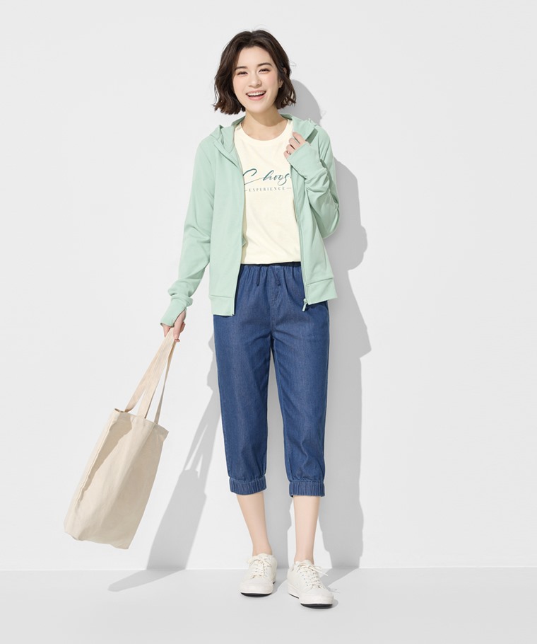 軟牛仔七分束口褲-女