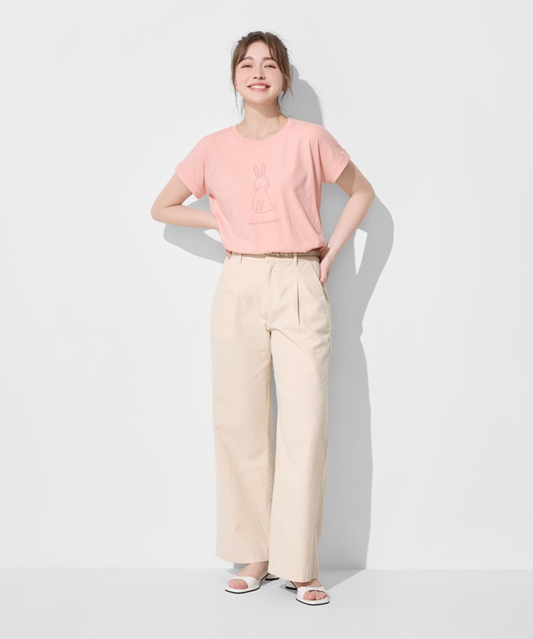 竹節棉寬鬆動物印花T恤-女