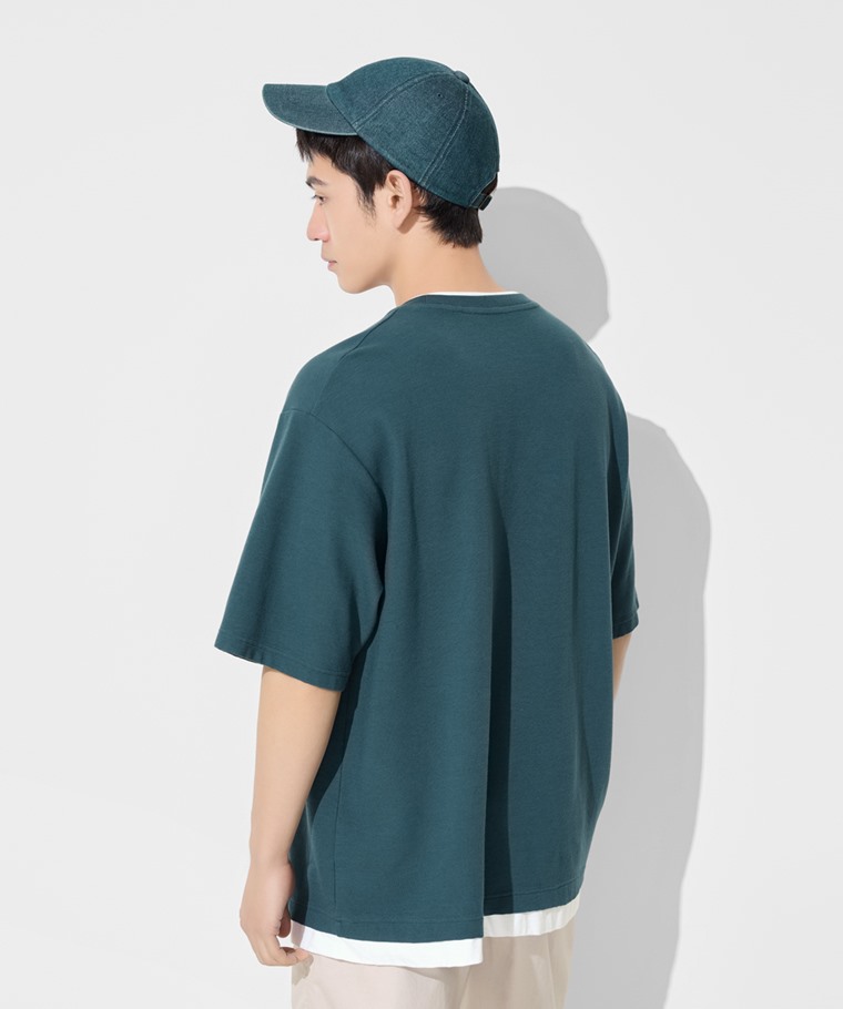 棉質立體織紋配色T恤-男