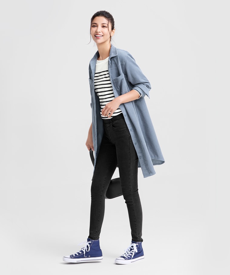 燈芯絨襯衫式洋裝-女