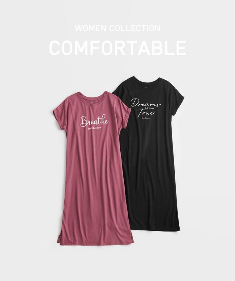 莫代爾連袖文字長洋裝-女