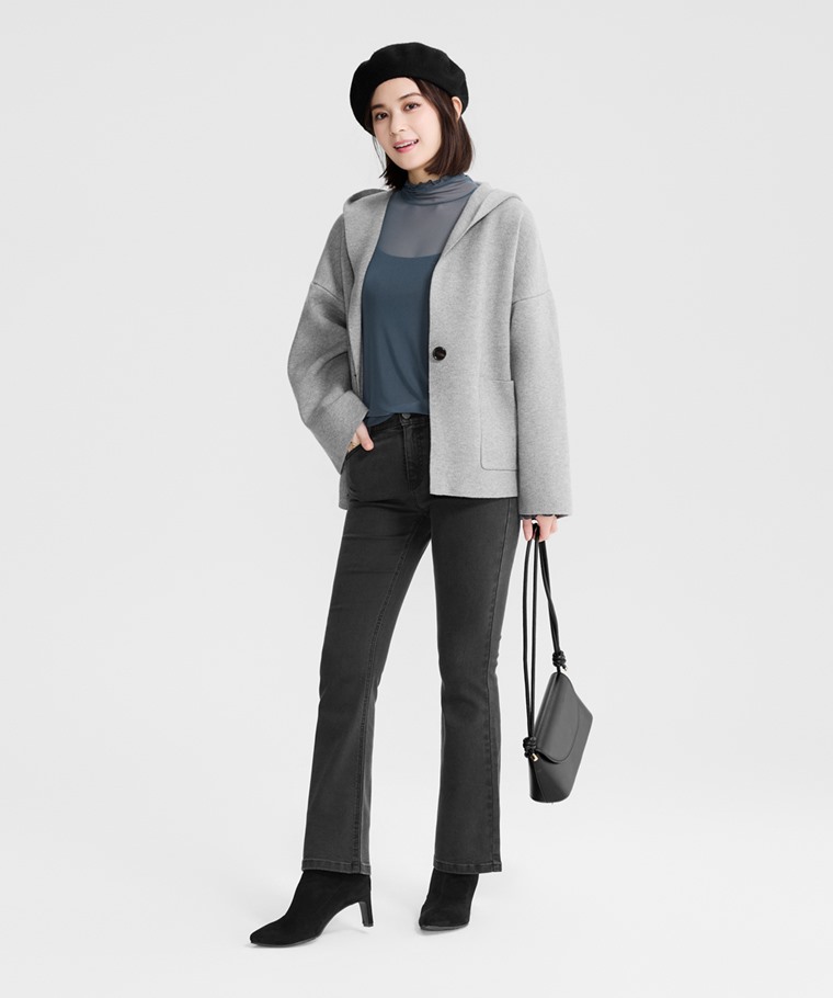 透膚木耳邊高領T恤-女
