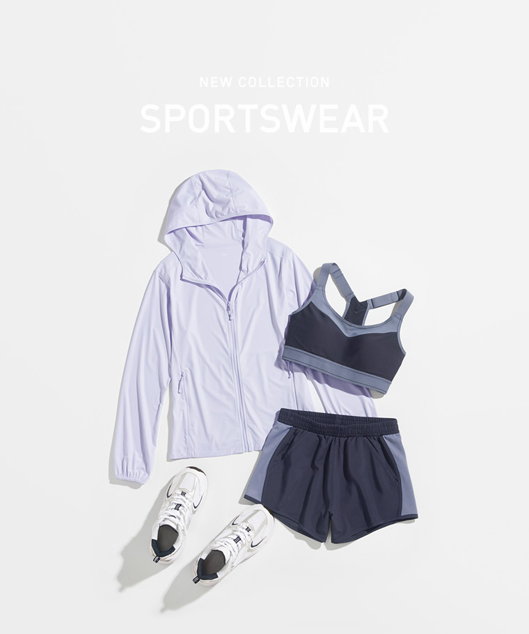 運動精選系列：女 · 涼感抗UV連帽外套,女 · 運動輕便短褲,女 · 高度支撐背扣式配色Bra背心