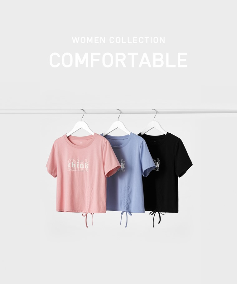 春夏女裝新品：女 · 柔滑棉文字印花抽繩上衣