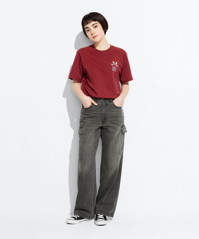 工裝牛仔寬褲-女