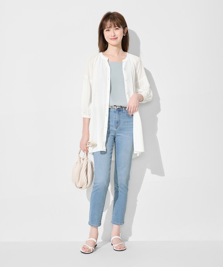 春夏女裝新品：女 · 雪紡方領背心,女 · 特彈修身九分牛仔褲