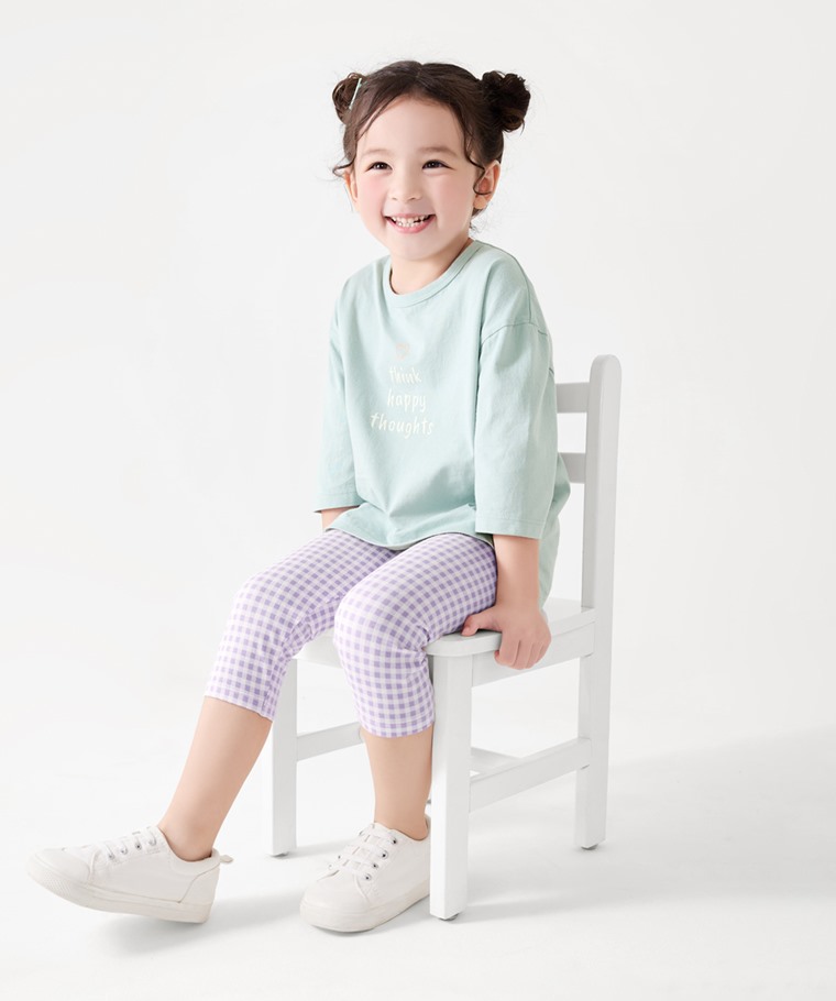 彈力格紋七分內搭褲-童