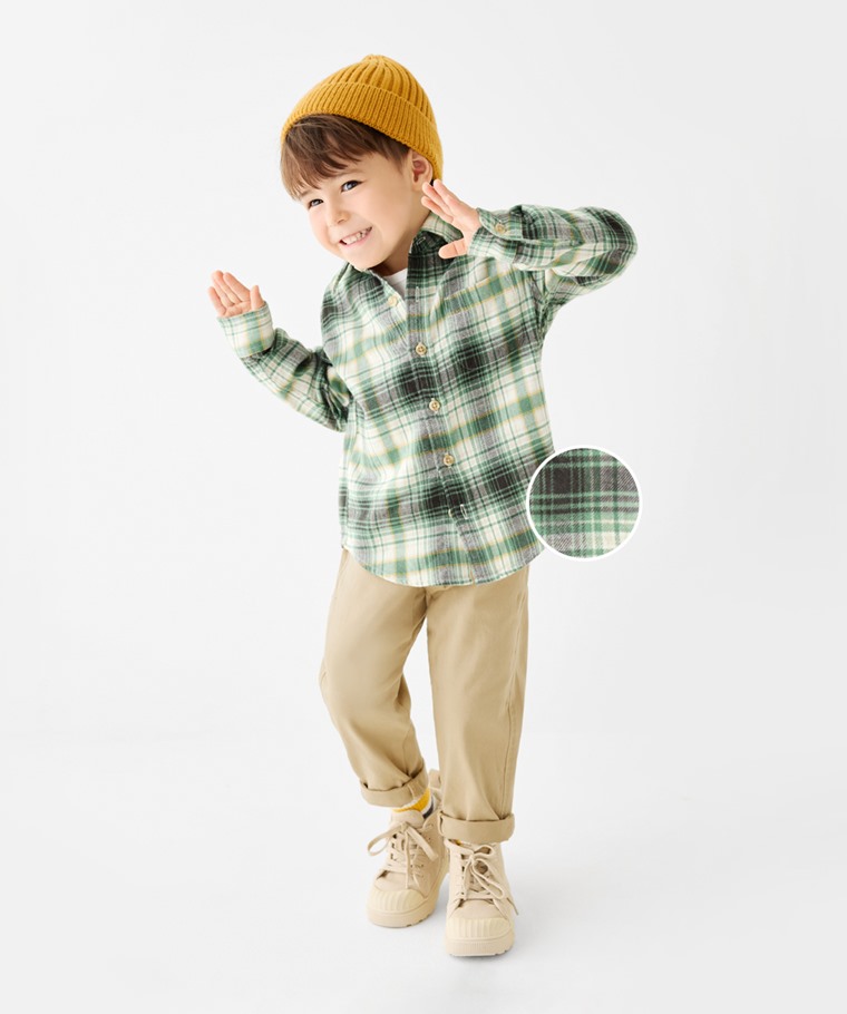 法蘭絨格紋襯衫-童