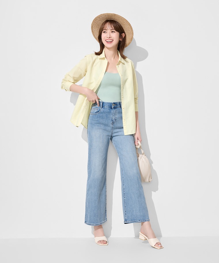 高腰牛仔寬褲-女