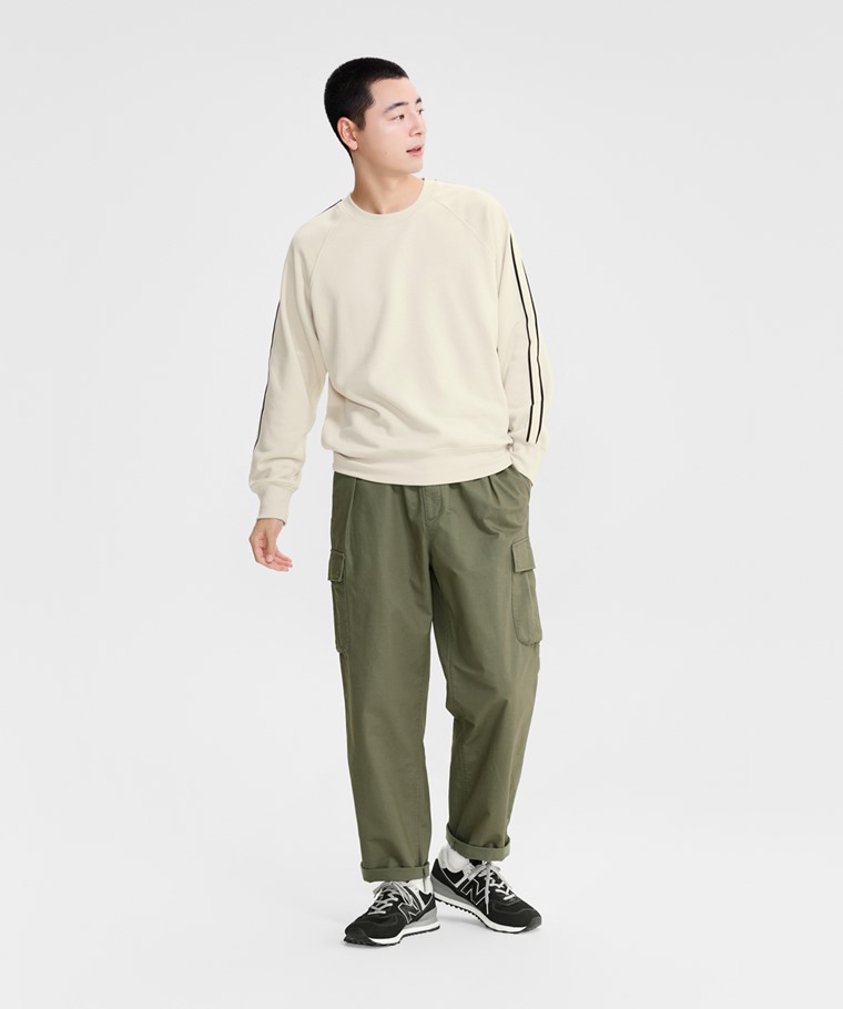 刷毛側邊線條圓領衫-男