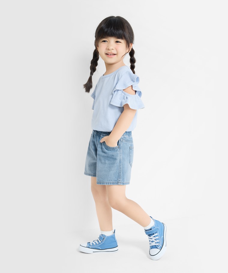 純棉牛仔鬆緊短褲-童