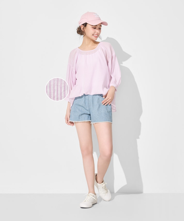 棉質紋理七分袖上衣-女