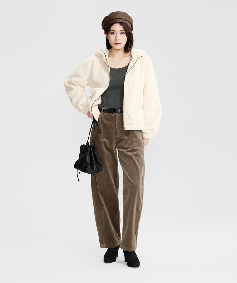 柔軟長刷毛連帽外套-女