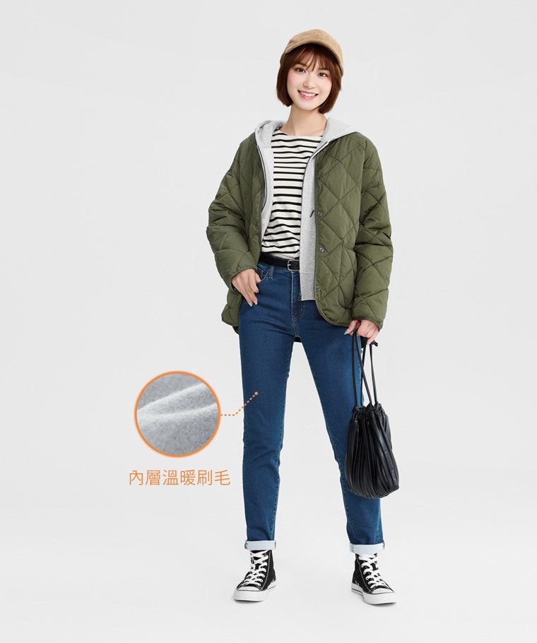 保暖修身直筒牛仔褲-女