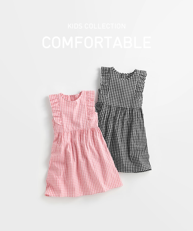 春夏童裝新品：童 · 荷葉格紋洋裝