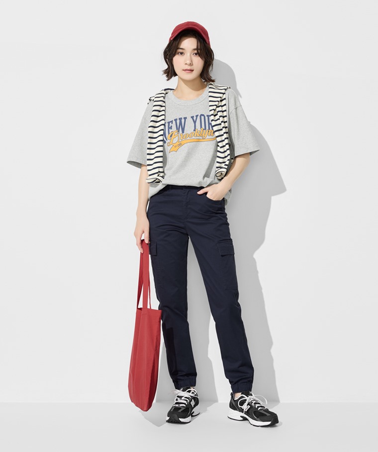 棉質工裝束口褲-女