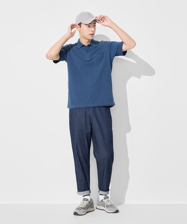 純棉網眼口袋polo衫-男