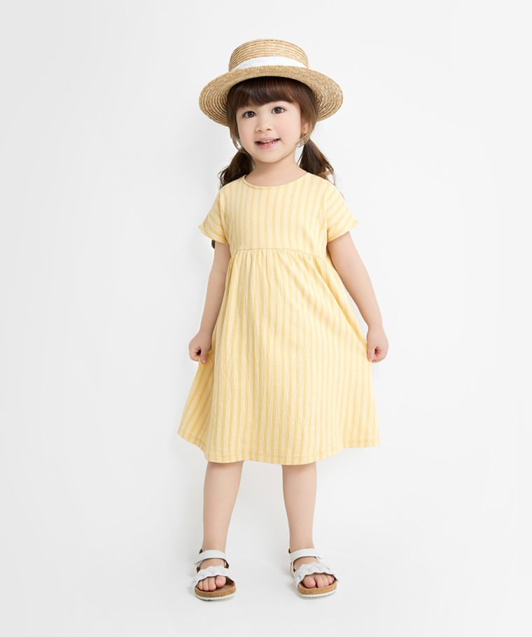 春夏童裝新品：童 · 條紋印花連袖洋裝