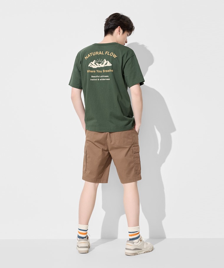 春夏男裝新品：男 · 粗紡寬版文字印花T恤-03,男 · 鬆緊工裝短褲