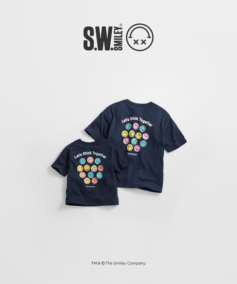 親子/情侶系列：女 · S.W.SMILEY®寬版印花T恤-04,童 · SmileyWorld®寬版印花T恤-04