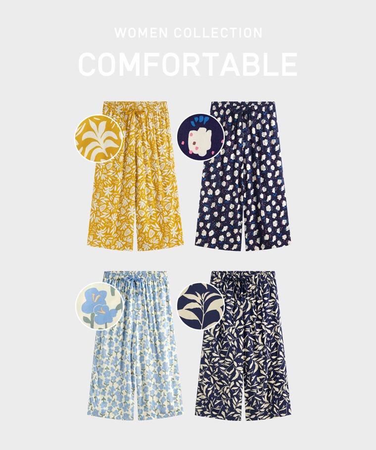 嫘縈圖騰花卉印花七分褲-女